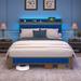 Wrought Studio™ Full Size Jarard - Charging Station & Led Lights - Soft Storage Headboard - Sturdy & Durable Upholstered/ in Blue/Yellow | Wayfair