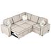 L-shaped Convertible Sleeper Sofa with Pull-out Bed & 2 USB Ports, Modern 83" Linen Fabric Sofa with 2 Power Sockets & 3 Pillows