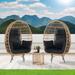 SANSTAR 3-Piece Patio Brown Wicker Oversized Swivel Egg Chair with Side Table