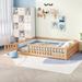 Twin/Full/Queen Size Floor Bed with Safety Guardrails for Kids, Wood Montessori Bedframe w/ Door, Children's Noiseless Beds