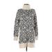 Ann Taylor LOFT Casual Dress - Sweater Dress High Neck Long sleeves: Gray Leopard Print Dresses - New - Women's Size X-Small