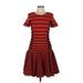 Halston Heritage Casual Dress - DropWaist Crew Neck Short sleeves: Red Print Dresses - Women's Size 6