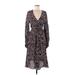 Nicholas Casual Dress - A-Line Plunge 3/4 sleeves: Burgundy Floral Dresses - Women's Size 6