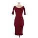 Amour Vert Casual Dress - Midi V-Neck Short sleeves: Burgundy Print Dresses - Women's Size Medium