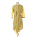 AM Crew Neck 3/4 sleeves:PM Casual Dress - Shirtdress Crew Neck 3/4 sleeves: Yellow Dresses - Women's Size Small