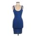 American Apparel Casual Dress - Mini Scoop Neck Sleeveless: Blue Solid Dresses - Women's Size Medium