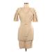 Wow Couture Gold Label Casual Dress - Bodycon Scoop Neck Short sleeves: Tan Solid Dresses - Women's Size Large