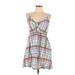 Old Navy Casual Dress - A-Line V-Neck Sleeveless: Blue Plaid Dresses - Women's Size Large