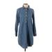 J.Crew Factory Store Casual Dress - Shirtdress High Neck Long sleeves: Blue Dresses - Women's Size Small