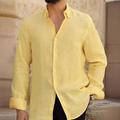 Homme Hommes Chemise Chemise en lin et coton Chemise boutonnée Chemise décontractée Chemisette Chemise d'été Jaune Orange manche longue Plein Revers Hawaïen Vacances Bouton bas Vêtement Tenue Mode