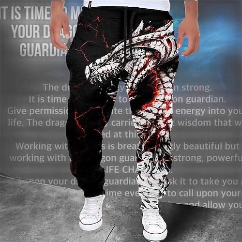 gardien du dragon x lu Pantalon de survêtement streetwear style sombre dragon créature mythique pour hommes