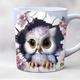 Tasse en céramique de hibou 3D - conception d'espace créative - tasse d'oiseau animal pour le thé, le lait, le café - décoration de table à la maison - cadeau idéal pour les amoureux des oiseaux et