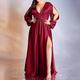 Femme Grande Taille robe soirée Couleur unie Col V Ruché manche longue Automne Hiver Grande occasion Robes de bal Robe longue maxi Soirée Robe