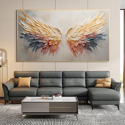 Peinture à l'huile d'aile d'ange originale faite à la main sur toile décor d'art mural peinture dorée minimaliste abstraite pour la décoration intérieure avec cadre étiré/sans peinture de cadre