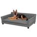 BingoPaw Extra Large Wooden Frame Raised Lounge Bed Dog Sofa Couch with Comfortable Cushion Mat Grey