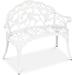 Outdoor Bench Steel Garden Patio Porch Loveseat Furniture for Lawn Park Deck Seating w/Floral Rose Accent Antique Finish - White