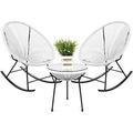 GEROBOOM 3-Piece Outdoor Acapulco All-Weather Woven Rope Patio Conversation Bistro Set w/Glass Top Table and 2 Rocking Chairs - White