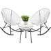 GEROBOOM 3-Piece Outdoor Acapulco All-Weather Woven Rope Patio Conversation Bistro Set w/Glass Top Table and 2 Rocking Chairs - White