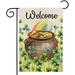 Green Clover St Patricks Day Garden Flag Gnome Shamrock Welcome 12x18 Inch Double Sided Outside Vertical Holiday Yard Decor