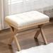 Bench Ottoman Burlap Linen Fabric Upholstered Entryway Bedroom Bench Footstool Seat with X-Shaped Wooden Legs for Patio Bedroom Living Room Foyer Hallway Beige