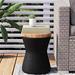 YZboomLife Outdoor End Table Drum Faux-Wood Top Black Base with Tree Trunk Slice Painted Accent Stool Plant Stand (Hourglass)