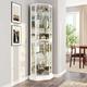 Lighted 3-Side Glass Display Curio Cabinet with Tempered Glass Doors and Shelves Curved Wood Corner Cabinet with Bulb Corner Curio Storage Rack for Bar and Liquor Storage - Ashfield (White)