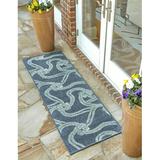 Unique Loom Tethered Indoor/Outdoor Coastal Rug Navy Blue/Ivory 2 x 6 1 Runner Solid Print Beach/Nautical Flatweave Perfect For Patio Deck Garage Entryway