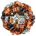 Happy Halloween Wreath - Haunted House Door Wreaths - Enter Own Risk Halloween Front Door Decor ; Orange Black White Stripe