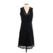 Ann Taylor LOFT Casual Dress - Party V Neck Sleeveless: Black Solid Dresses - Women's Size 4