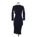 Iris & Ink Casual Dress - Sweater Dress Mock 3/4 sleeves: Blue Print Dresses - New - Women's Size X-Small