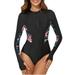 One Piece Swimsuit For Women s 2024 Summer Front Zipper Leaf Print Long Sleeve Bathing Suit Female Sport Fitness Tight Fitting Surfing Wear