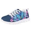 Suhoaziia Sneakers for Kids with Designs Novelty Girls Blue Butterfly Flower Graphic Print Shoes Low Top Comfortable Platform Tennis Lace Up Flats Size 11