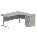 Single Upright Right Hand Radial Desk + Desk High Pedestal | 600Mm Deep Pedestal | 1600X1200 | Alaskan Grey Oak/Silver