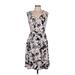 Tommy Hilfiger Casual Dress - Party V-Neck Sleeveless: Gray Floral Dresses - Women's Size 8