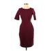 Lands' End Casual Dress - Sheath Crew Neck Short sleeves: Burgundy Print Dresses - Women's Size 2