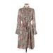 NANETTE Nanette Lepore Casual Dress - Shirtdress High Neck 3/4 sleeves: Brown Leopard Print Dresses - Women's Size 8