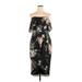 City Chic Cocktail Dress - Midi Open Neckline Sleeveless: Black Floral Dresses - Women's Size 14 Plus