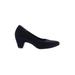 Eileen Fisher Heels: Slip On Chunky Heel Minimalist Blue Print Shoes - Women's Size 8 1/2 - Almond Toe