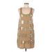 Juicy Couture Casual Dress - Shift Scoop Neck Sleeveless: Tan Floral Dresses - Women's Size Medium