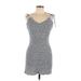 Ivy + Main Casual Dress - Mini V Neck Sleeveless: Gray Dresses - Women's Size Large