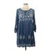 Riviera Sun Casual Dress - A-Line Scoop Neck 3/4 sleeves: Blue Dresses - Women's Size Large