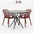 Table carré noir 70x70 + 2 chaises design Moai Black Couleur: Rouge