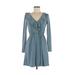 Divided by H&M Casual Dress - Mini V Neck Long sleeves: Blue Print Dresses - Women's Size 8