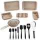 Salter COMBO-8945 Bakes 16 Piece Bakeware Set – with 8 Silicone Utensils & 3 Sieves/Flour Sifters, Non-Stick Coated Roaster, Baking Tray, Square Pan, Loaf Tin, Muffin Tray, PFOA-Free, Black/Gold