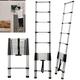 Extendable Ladders 3.8M Work Platform Attic Ladders, Heavy Duty Stainless Steel Telescopic Ladder with Height Adjustable & Anti-slip Rubber Feet, 13 Step, Max Load 150KG/330LBS
