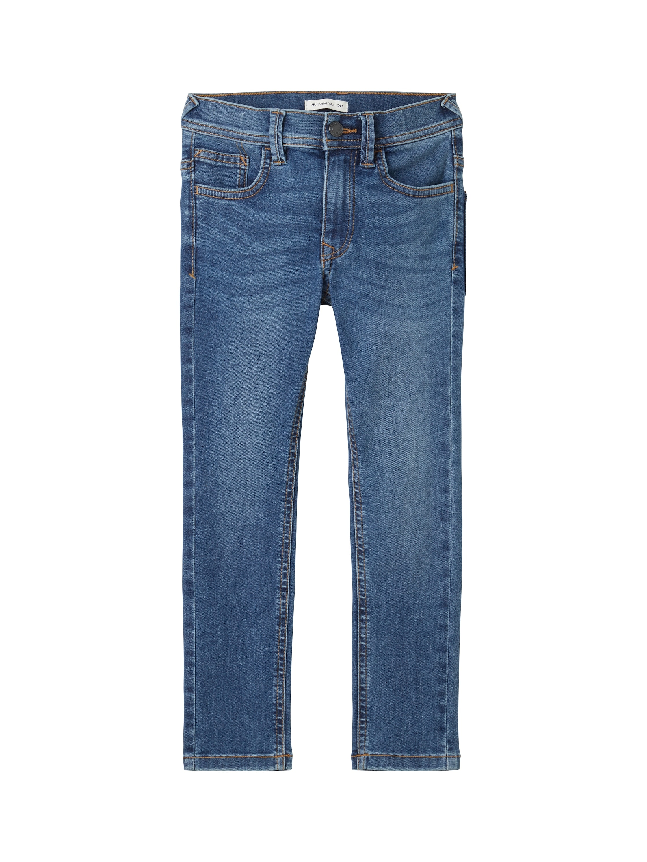 5-Pocket-Jeans TOM TAILOR, Jungen, Gr. 116, N-Gr, blau (blau denim), Denim/Jeans, Obermaterial: 65% Baumwolle, 34% Polyester, 1% Elasthan, unifarben, slim fit normal, Jeans 5-Pocket-Jeans, in Slim Fit Passform und mit Stretch