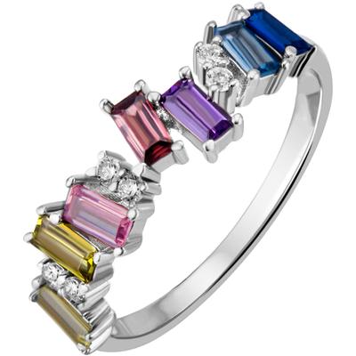 Fingerring FIRETTI "Schmuck Geschenk Silber 925 Silberring Ring Regenbogen" Gr. 58, bunt (silberfarben, gelb, braun, rosa, violett, lila, hellblau, dunkelblau, kristallweiß, gelb, braun, rosa, violett, lila, hellblau, dunkelblau, kristallweiß),... Image