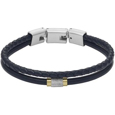 Armband FOSSIL "Schmuck Geschenk Edelstahl Leder Armschmuck JEWELRY", blau, Armbänder, Leder-Edelstahl, Leder, Edelstahl Image