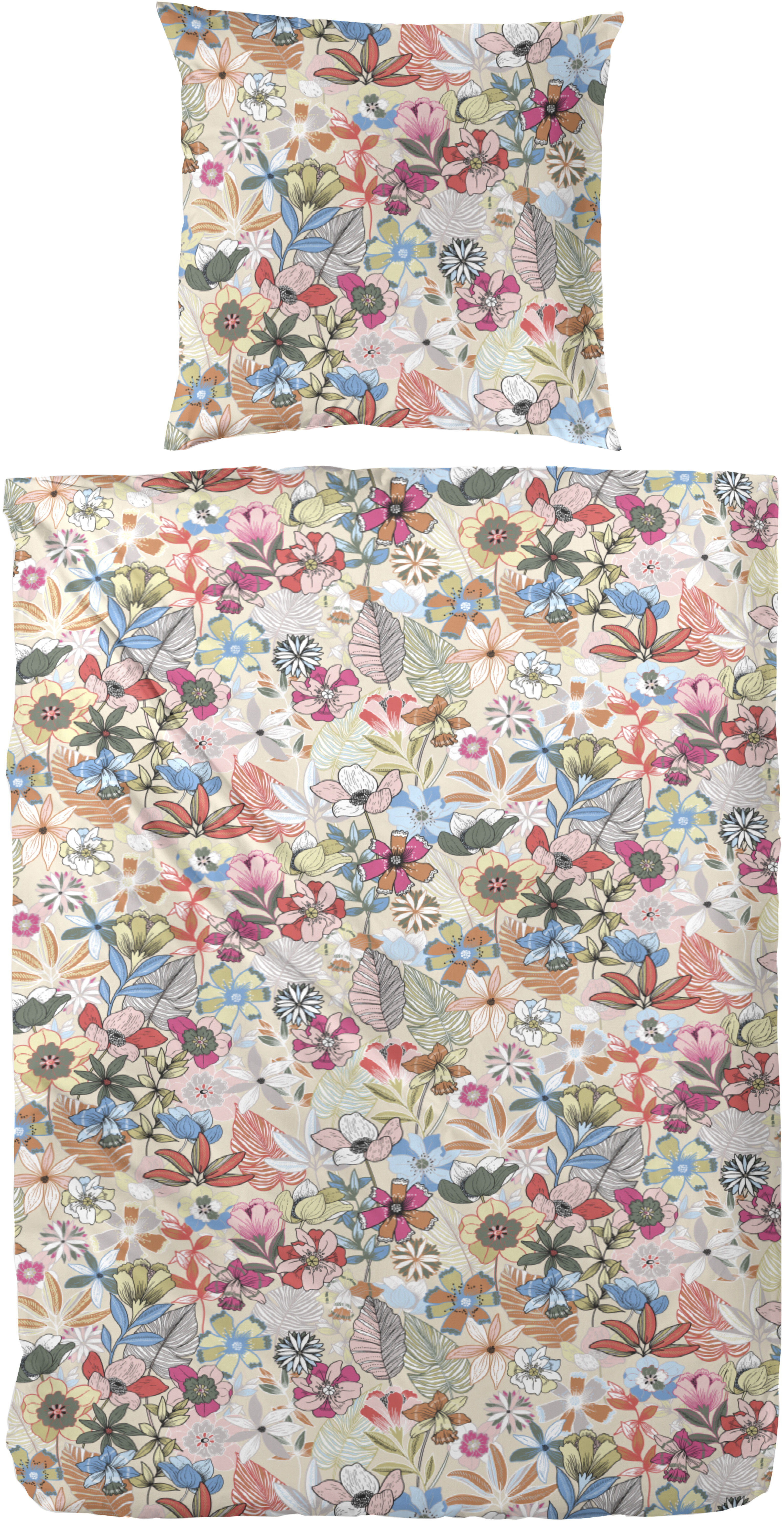 Bettwäsche PRIMERA "Primera Perkal-Bettwäsche Ernesta", rot, B/L: 135cm x 200cm, 1 Stk., 1 Stk., Perkal, B/L: 80cm x 80cm, 2 Stk., Perkal, Obermaterial: 100% Baumwolle, Bettwäsche, Bettwäsche, mit einem verspielten Blumendesign Image