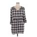Jessica Simpson Casual Dress - Shirtdress Collared 3/4 sleeves: Gray Plaid Dresses - Women's Size X-Large